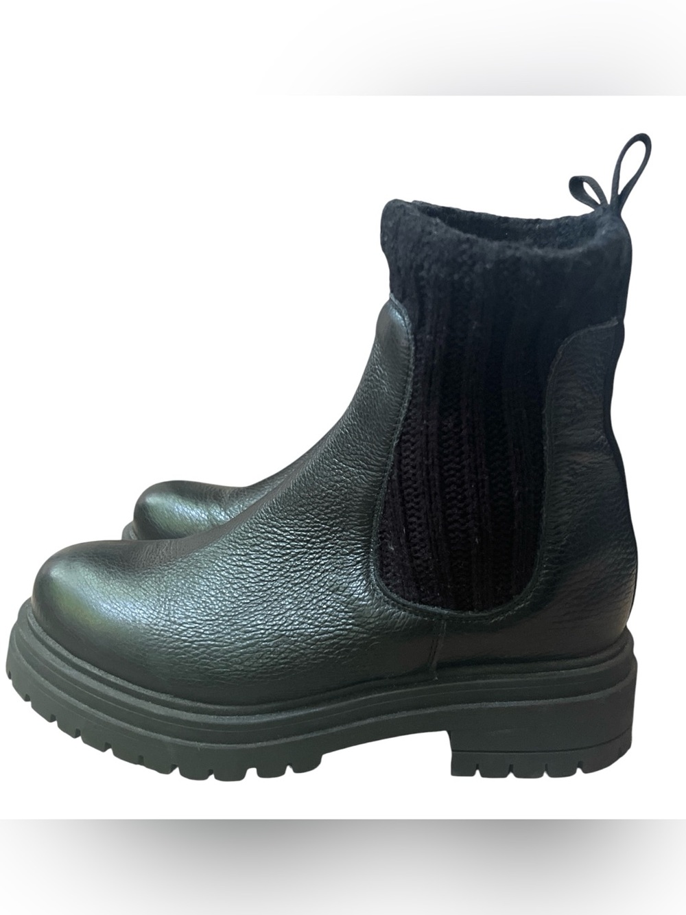 Anthropologie Black Leather Chelsea Lug Booties